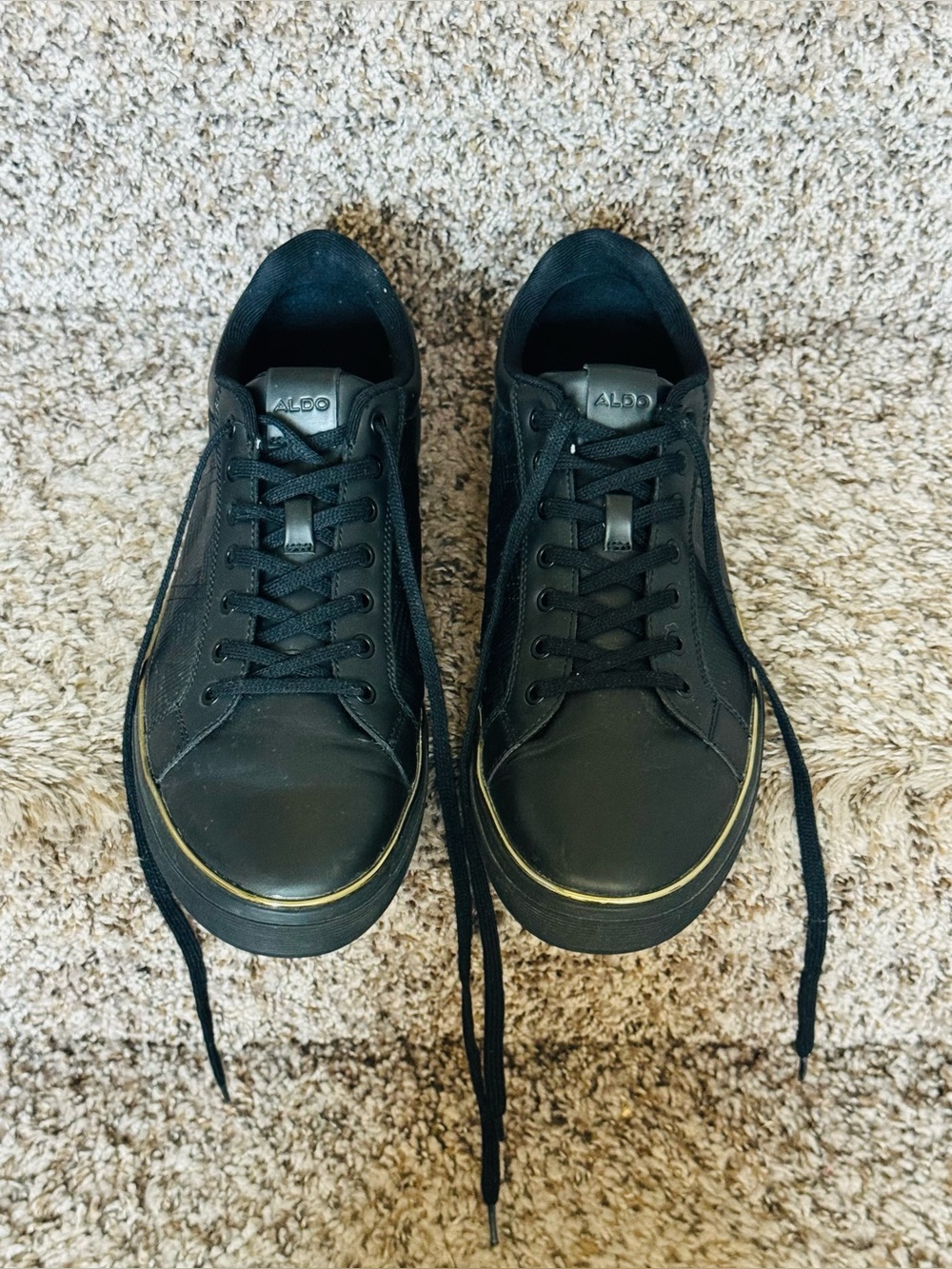 Aldo Black Low-Top Lace-Up Sneakers with Gold Trim
